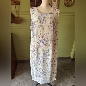 Floral Sleeveless Maxi Dress in Cream with Lavender & Pink Flowers